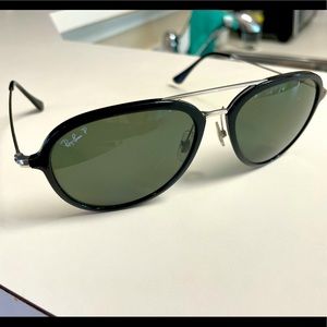 Used Black RayBan Aviators Polarized, with case, does have some scratches